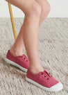 Faux Lace Hole Canvas Plimsolls in Raspberry Red (19-34EU) Shoes  from Pepa London