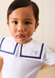 Mariner Collar Hot Air Balloon Embroidered Top in White (6mths-4yrs) TOPS & BODYSUITS from Pepa London