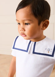 Mariner Collar Hot Air Balloon Embroidered Top in White (6mths-4yrs) TOPS & BODYSUITS from Pepa London