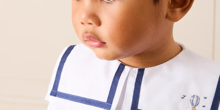 Mariner Collar Hot Air Balloon Embroidered Top in White (6mths-5yrs) TOPS & BODYSUITS from Pepa London