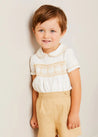 Hand Smocked Peter Pan Collar Short Sleeve Two Piece Set in Beige (18mths-6yrs) TWO PIECE SETS from Pepa London