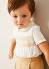 Hand Smocked Peter Pan Collar Short Sleeve Two Piece Set in Beige (18mths-6yrs) TWO PIECE SETS from Pepa London