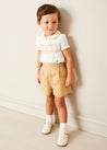 Hand Smocked Peter Pan Collar Short Sleeve Two Piece Set in Beige (18mths-6yrs) TWO PIECE SETS from Pepa London