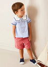 Lyall Stripe Anchor Motif Mariner Collar Short Sleeve Shirt in Blue (12mths-6yrs) SHIRTS from Pepa London