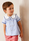 Lyall Stripe Anchor Motif Mariner Collar Short Sleeve Shirt in Blue (12mths-6yrs) SHIRTS from Pepa London