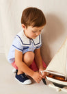 Lyall Stripe Anchor Motif Mariner Collar Short Sleeve Shirt in Blue (12mths-6yrs) SHIRTS from Pepa London