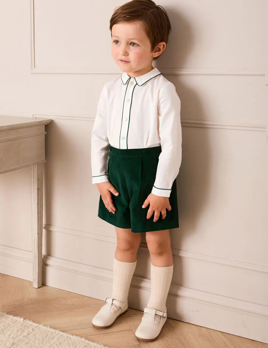 Velvet Contrast Trim Long Sleeve Two Piece Set in Green (18mths-6yrs) TWO PIECE SETS from Pepa London