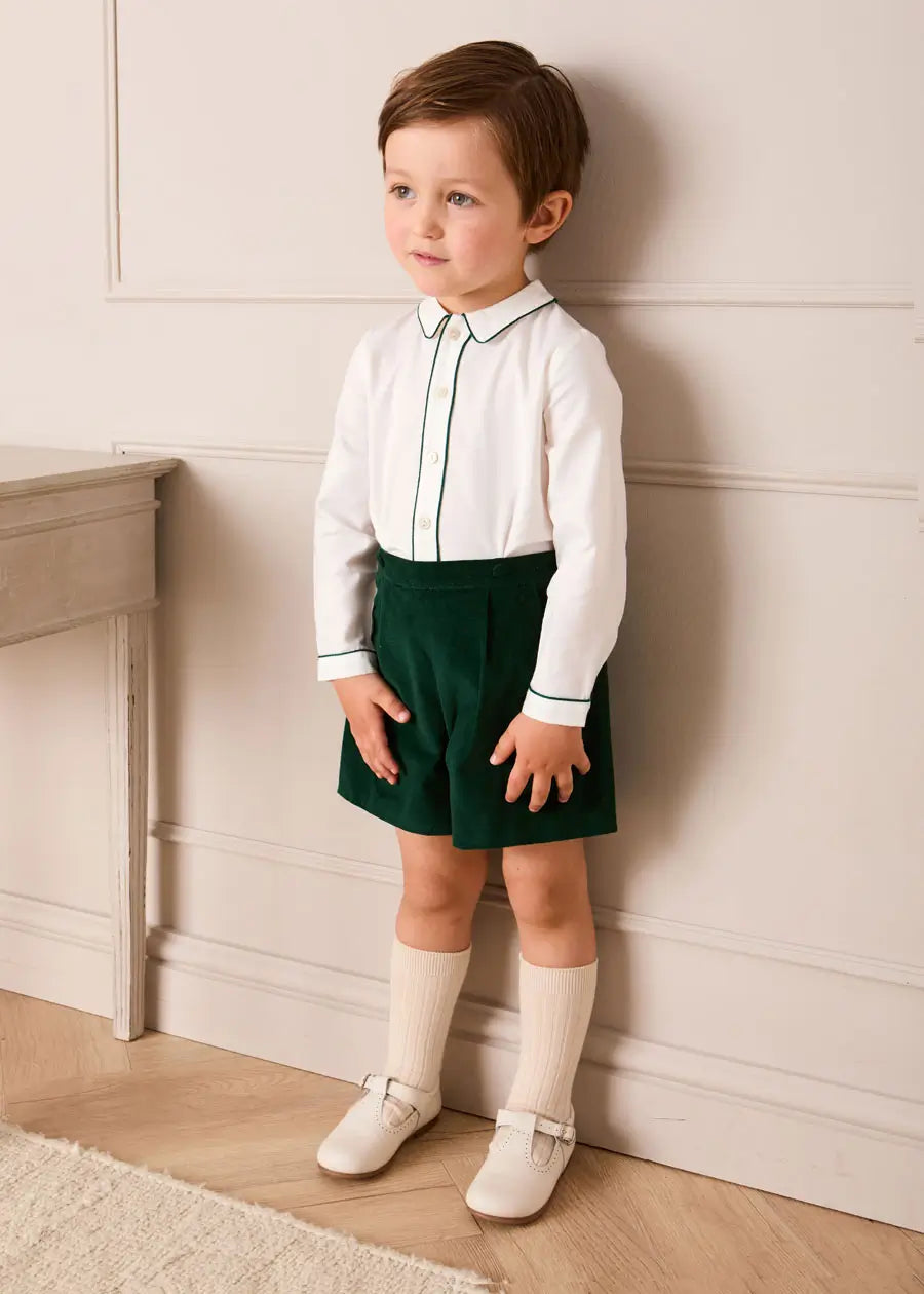 Velvet Contrast Trim Long Sleeve Two Piece Set in Green (18mths-6yrs) TWO PIECE SETS from Pepa London