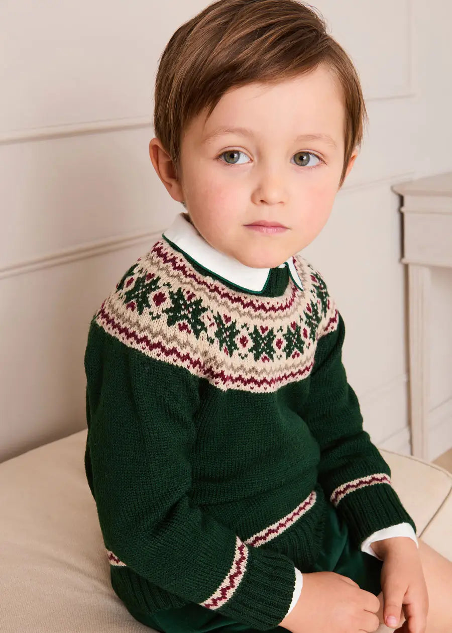 Classic Fair Isle Merino Wool Jumper in Green (12mths-10yrs)