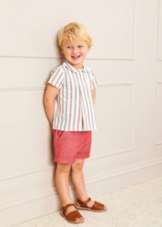 Plain Linen Toddler Shorts in Red (12mths-4yrs) Shorts from Pepa London