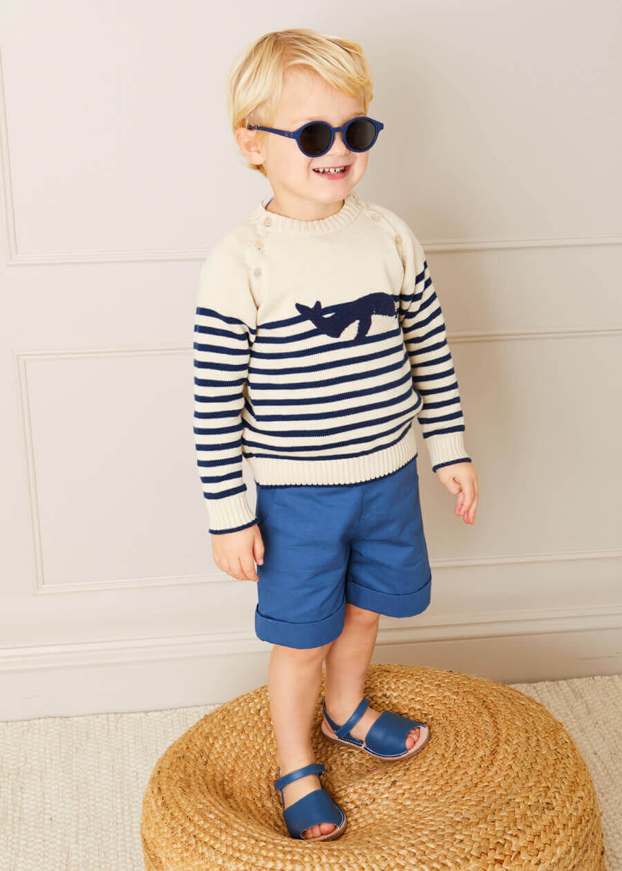 Whale Intarsia Striped Jumper in Blue (6mths-10yrs) Knitwear from Pepa London