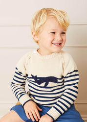 Whale Intarsia Striped Jumper in Blue (6mths-10yrs) Knitwear from Pepa London