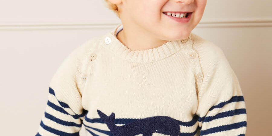 Whale Intarsia Striped Jumper in Blue (6mths-10yrs) KNITWEAR from Pepa London