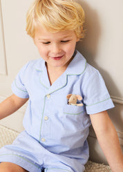Gingham Contrast Piping Short Sleeve Pyjama Set in Blue (18mths-10yrs) Nightwear  from Pepa London