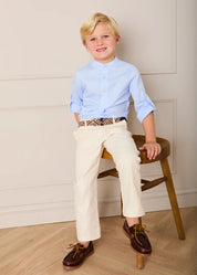 Mao Collar Linen Blend Shirt in Blue (18mths- 10yrs) Shirts from Pepa London