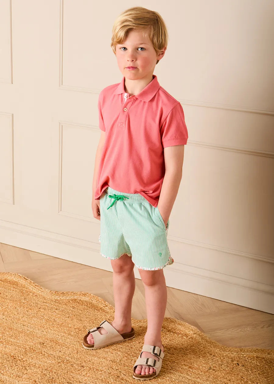 Violet Floral Green Striped Swim Shorts in Green (2-10yrs) Swimwear from Pepa London