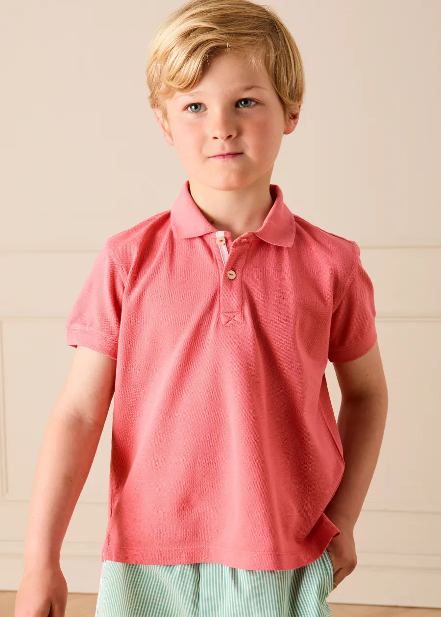 Plain Short Sleeve Polo Top in Salmon (2-10yrs) SHIRTS from Pepa London