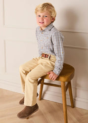 Cadogan Houndstooth Polo Collar Long Sleeve Shirt in Beige (3-10yrs) Shirts from Pepa London