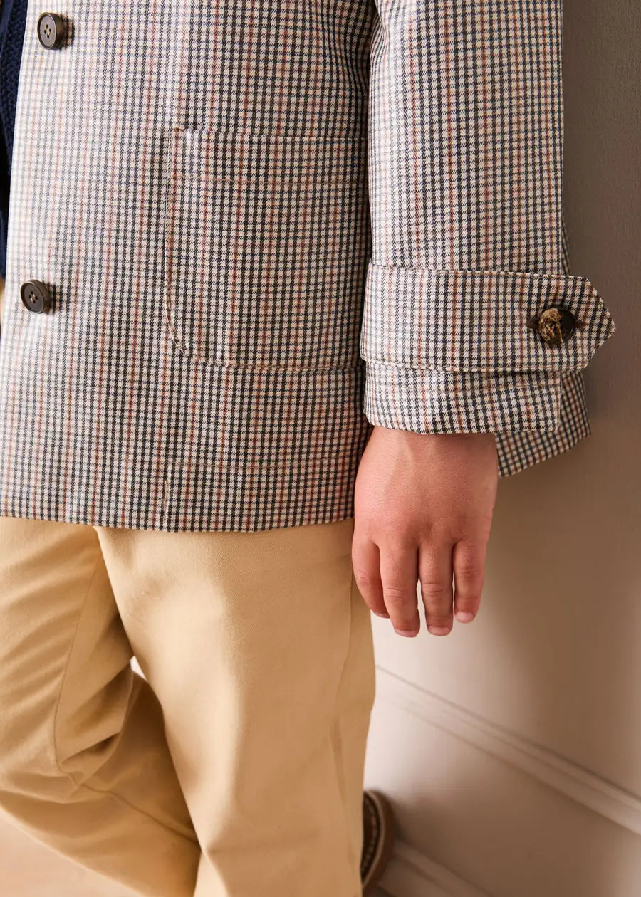 Sloane Check Raincoat with Pockets in Camel (4-10yrs) Coats from Pepa London