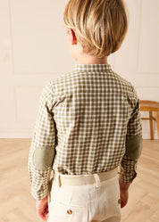 Westbury Gingham Elbow Patch Detail Shirt in Green (18mths-10yrs) SHIRTS from Pepa London