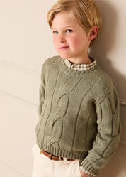 Cable Knit Jumper in Green (3-10yrs) Knitwear from Pepa London
