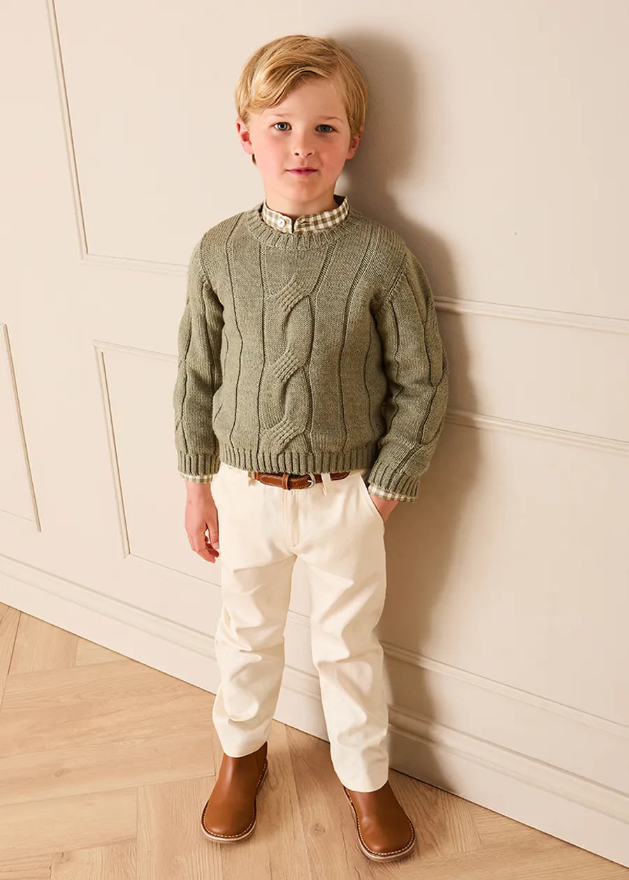 Cable Knit Jumper in Green (3-10yrs) Knitwear from Pepa London