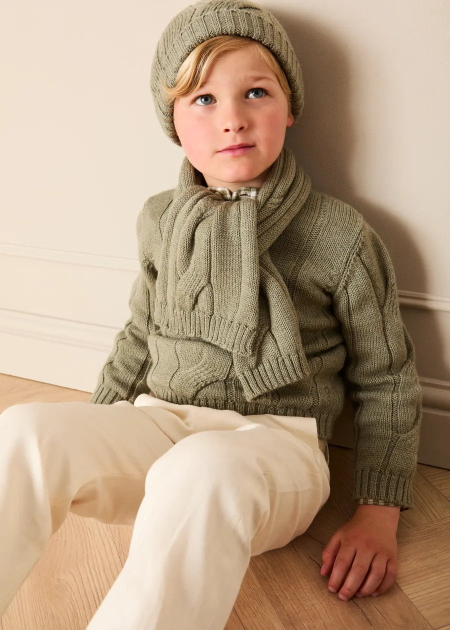 Cable Knit Green Knitted Hat in Green (XS-L) Knitted Accessories from Pepa London