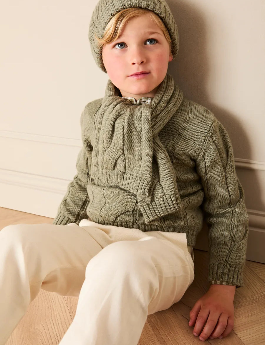Cable Knit Scarf in Green Knitted Accessories from Pepa London