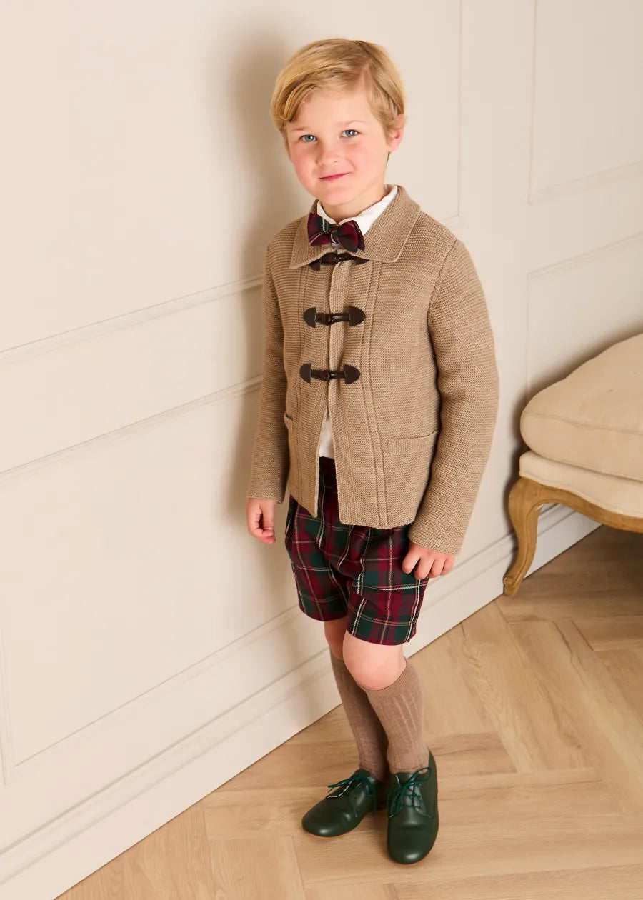 Knitted Toggle Fastening Cardigan in Beige (12mths-10yrs) Knitwear from Pepa London