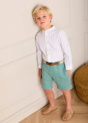Hampton Stripe Mao Collar Shirt in Green (3- 10yrs) Shirts from Pepa London