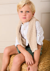 Hampton Stripe Mao Collar Shirt in Green (3- 10yrs) Shirts from Pepa London