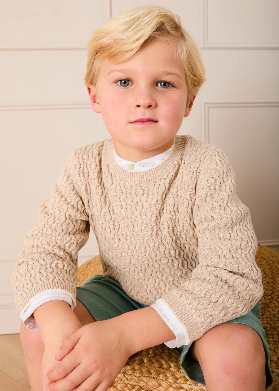 Wave Knit Jumper in Beige (3-10yrs) Knitwear from Pepa London