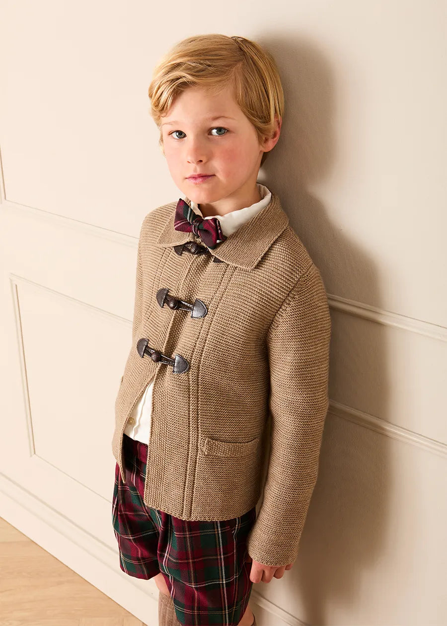 Knitted Toggle Fastening Cardigan in Beige (12mths-10yrs) Knitwear from Pepa London