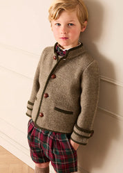 Austrian Single Breasted Contrast Trim Jacket in Brown (18mths-10yrs)