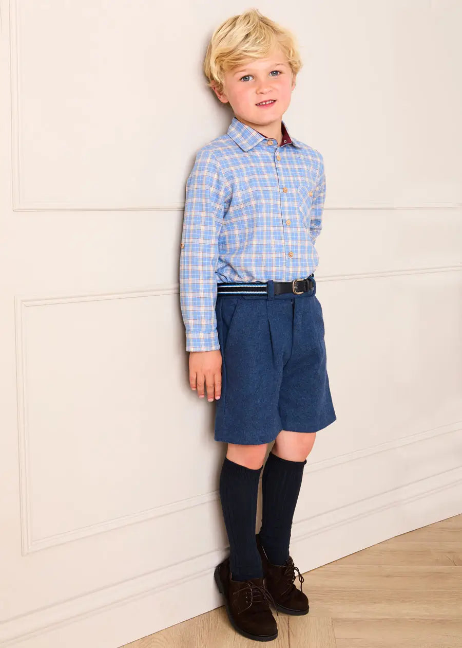 Denby Check Polo Collar Long Sleeve Shirt in Blue (3-10yrs) Shirts from Pepa London
