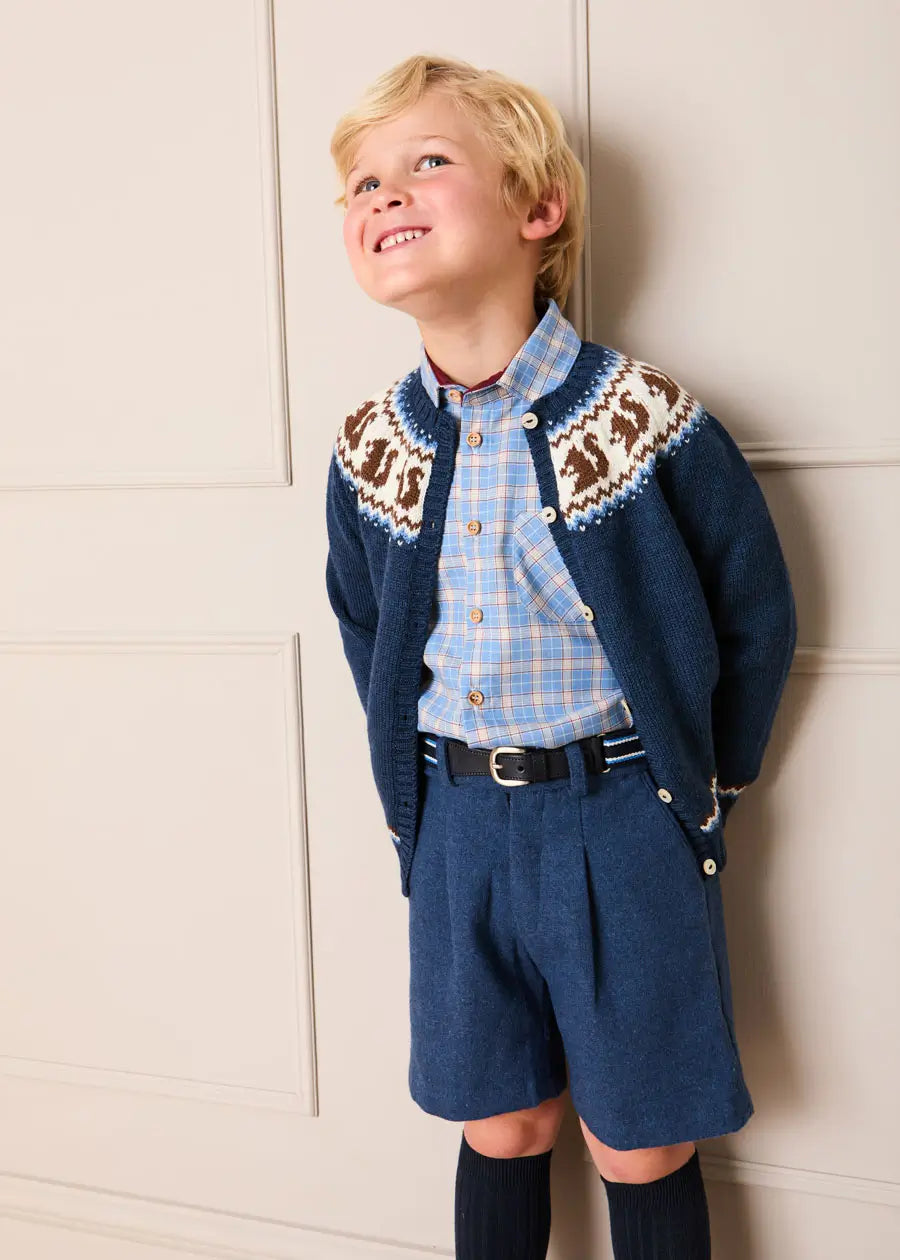 Denby Check Polo Collar Long Sleeve Shirt in Blue (3-10yrs) Shirts from Pepa London