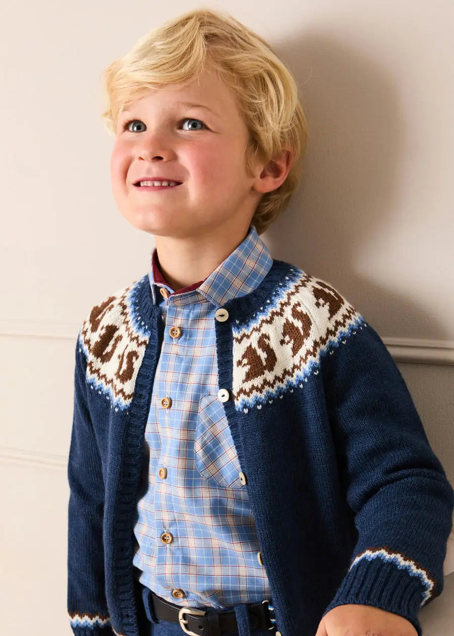Denby Check Polo Collar Long Sleeve Shirt in Blue (3-10yrs) Shirts from Pepa London