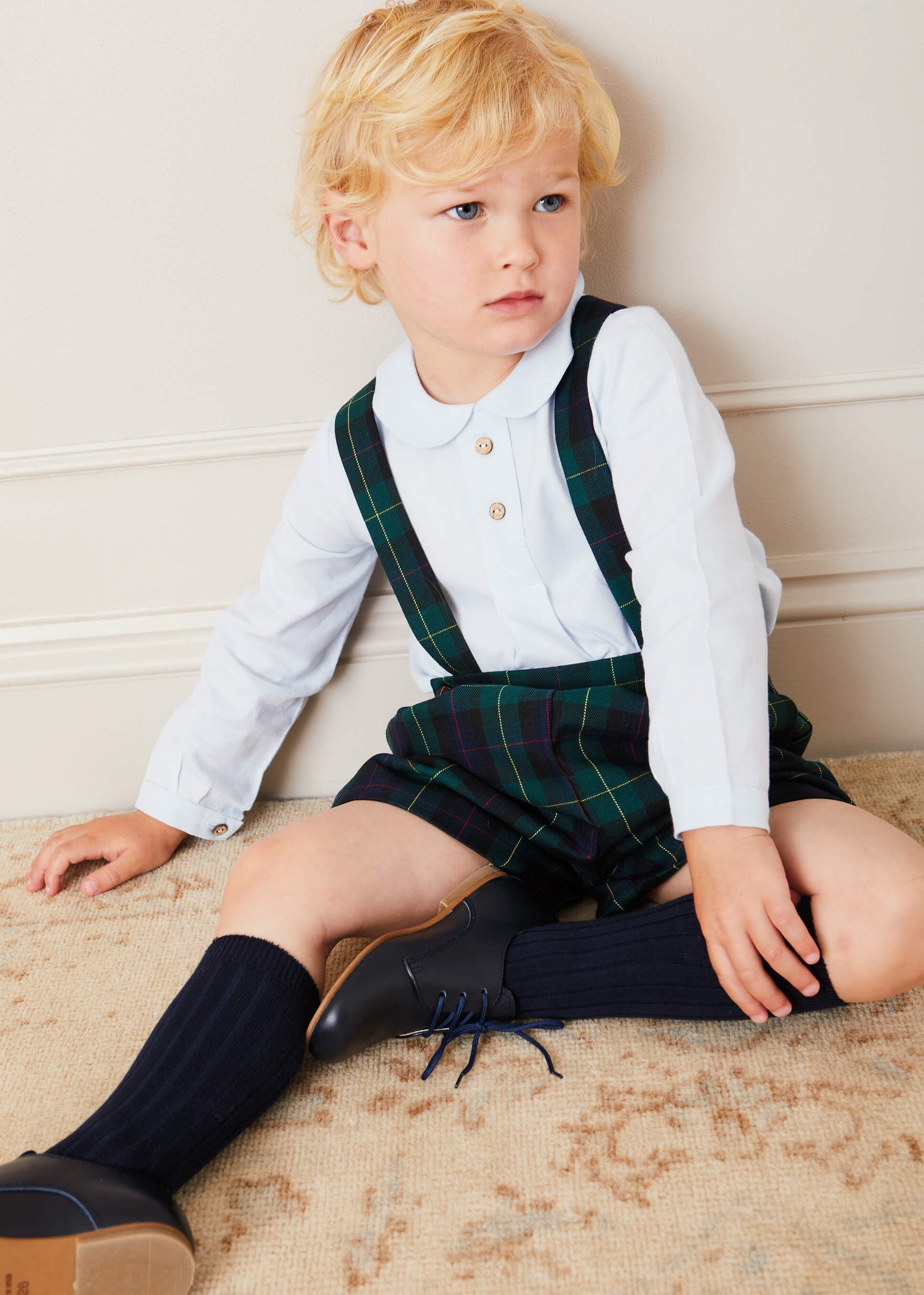 Tartan Shorts With Adjustable Braces In Green (18mths-3yrs) SHORTS  from Pepa London