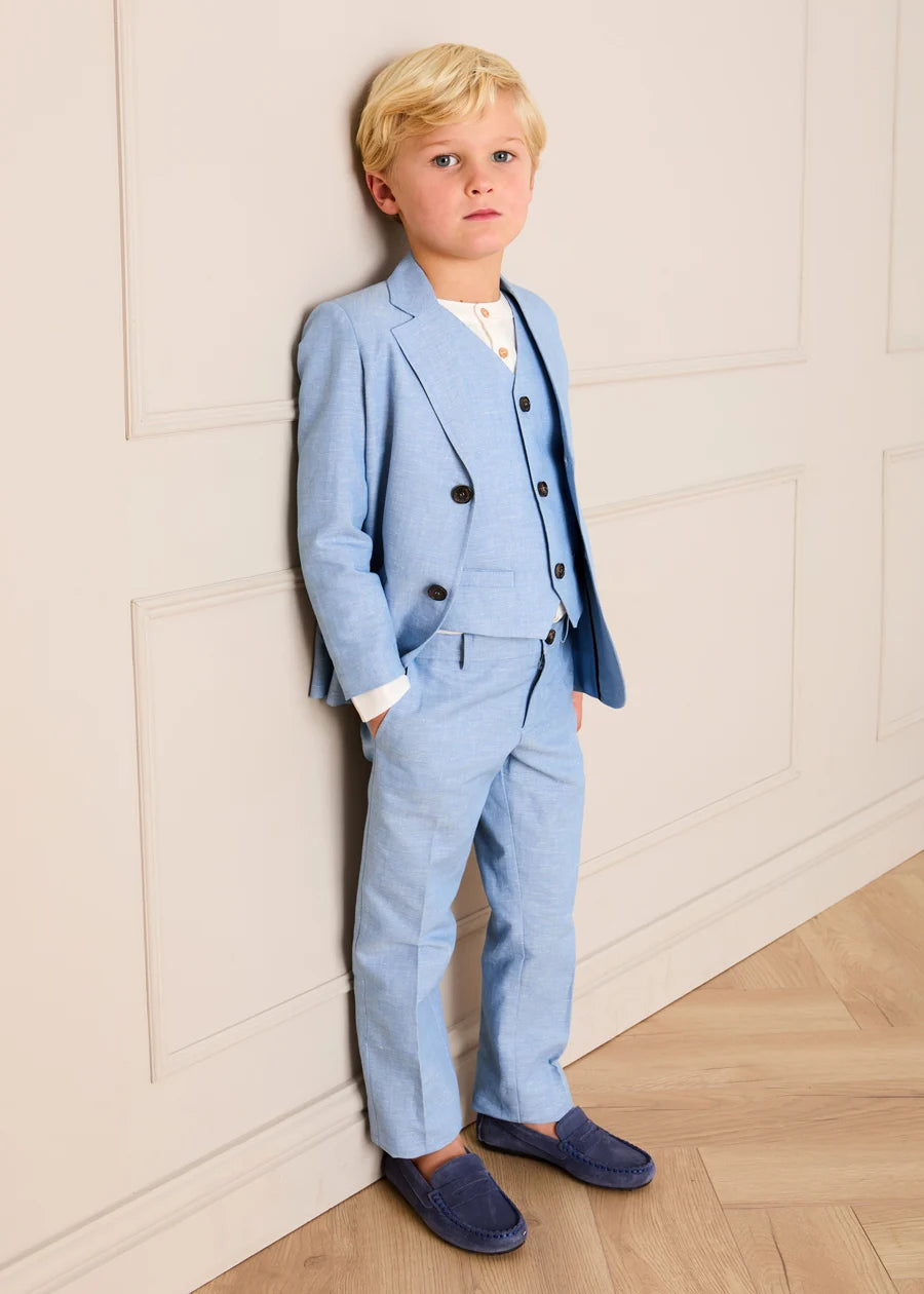 The Sky Blue Linen 3 Piece Suit Boy Look Look from Pepa London