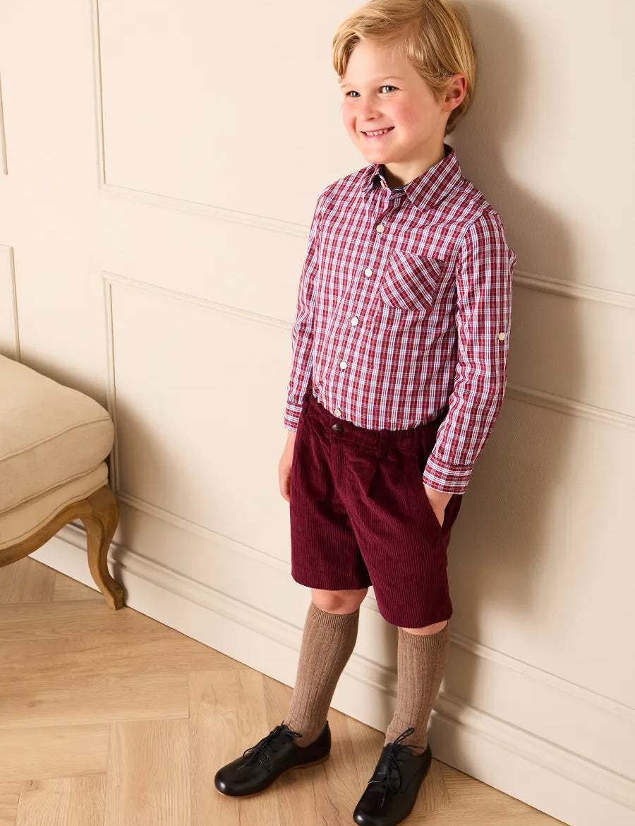 Plain Corduroy Tailored Shorts in Burgundy (4-10yrs) Shorts from Pepa London
