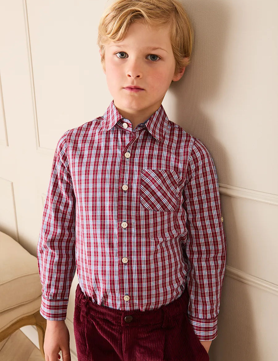 Arlington Check Oxford Collar Shirt in Burgundy (2-10yrs) SHIRTS from Pepa London