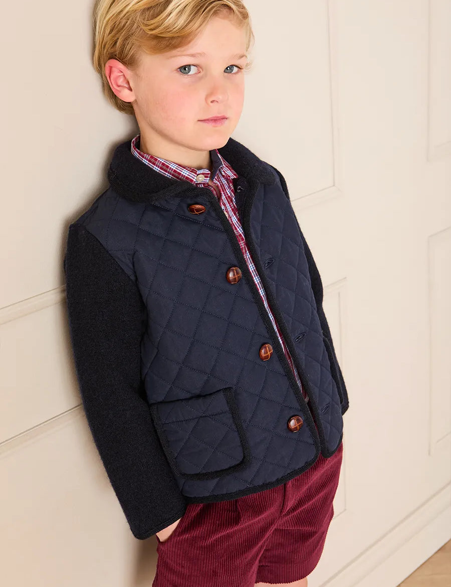 Quilted Long Sleeve Jacket in Navy (2-10yrs) Coats from Pepa London