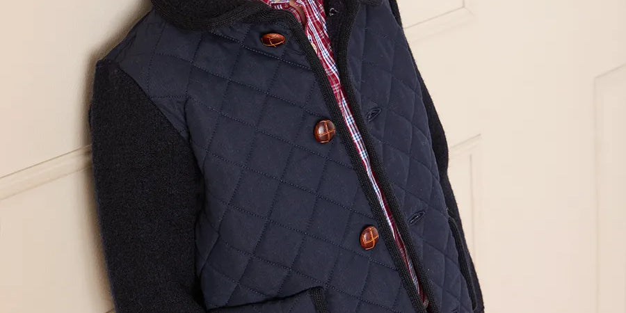 Quilted Long Sleeve Jacket in Navy (2-10yrs) Coats from Pepa London