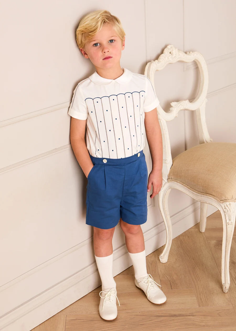 The Matthew Hand Embroidered Openwork Two Piece Set in Navy (18mths-6yrs) TWO PIECE SETS from Pepa London