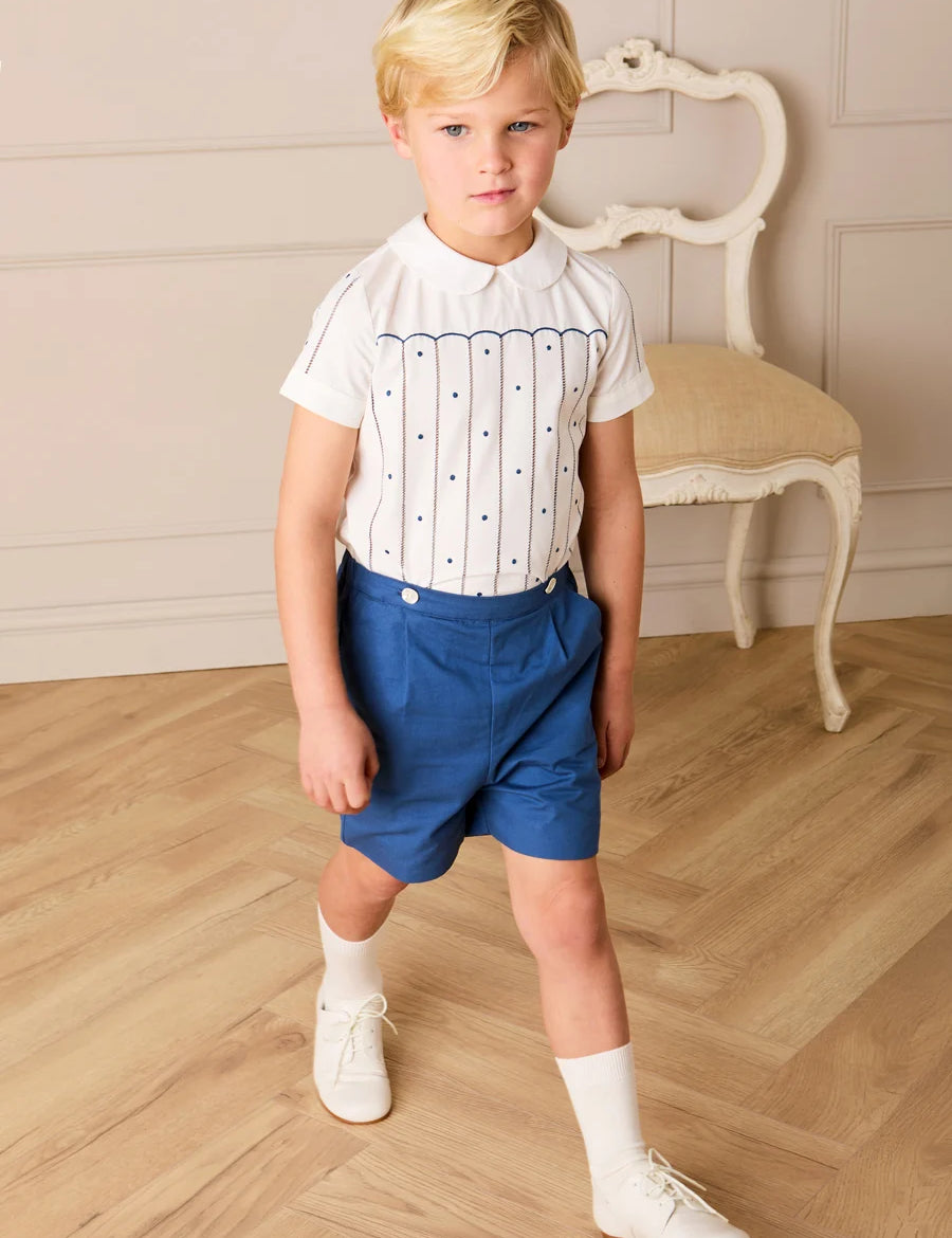 The Matthew Hand Embroidered Openwork Two Piece Set in Navy (18mths-6yrs) TWO PIECE SETS from Pepa London