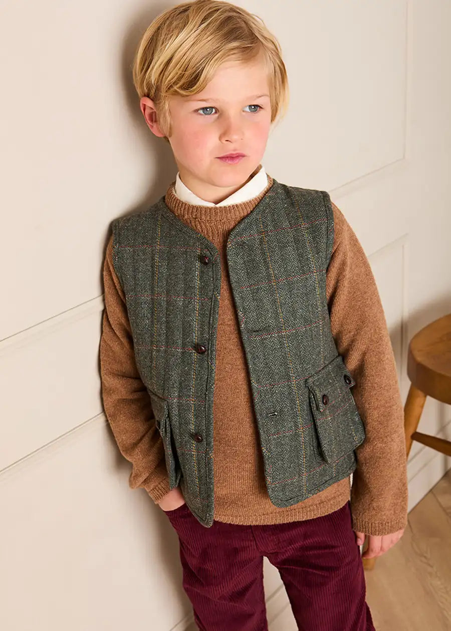 Harrington Check Quilted Vest in Brown (4-10yrs) Coats from Pepa London