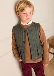 Harrington Check Quilted Vest in Brown (4-10yrs) Coats from Pepa London