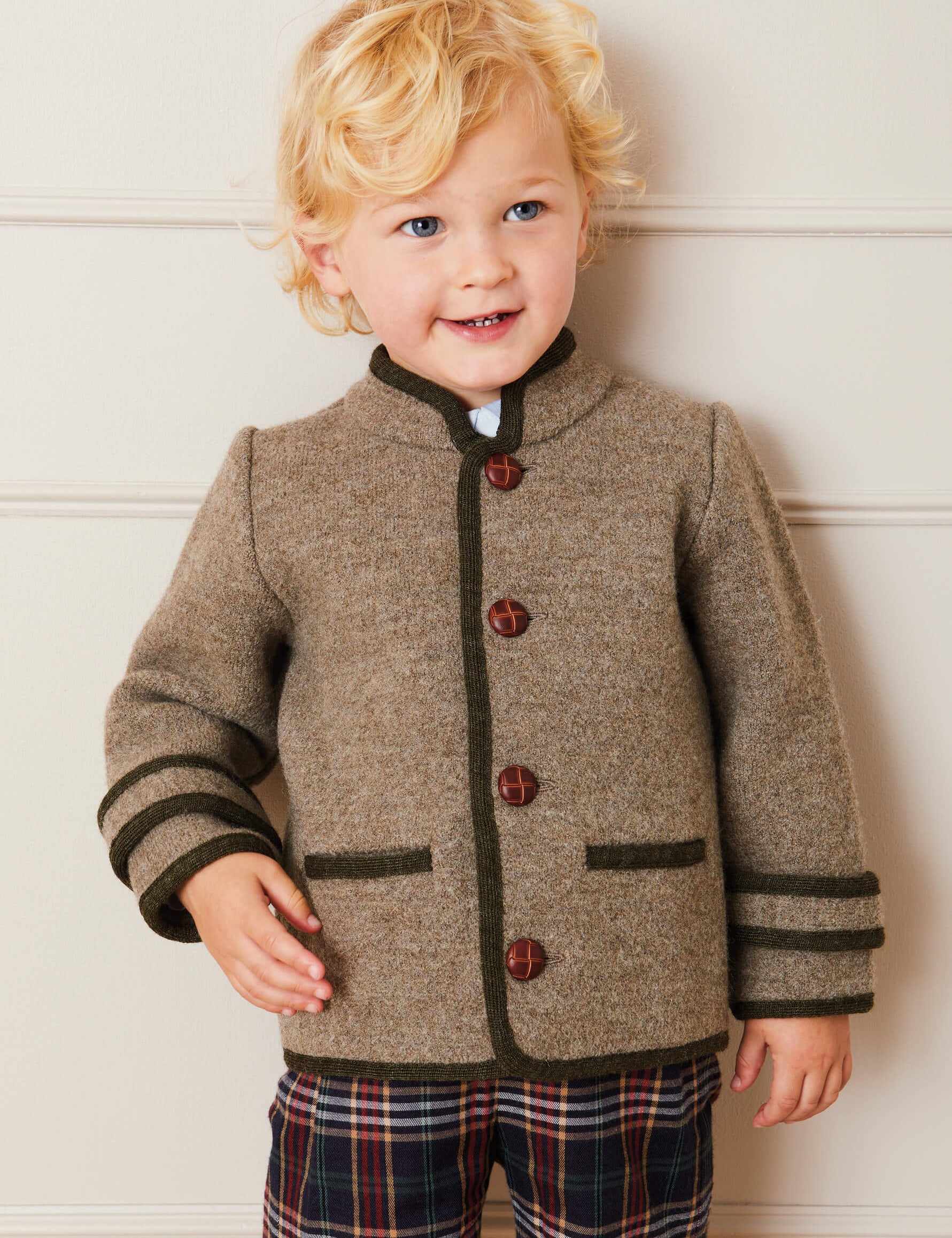 Austrian Single Breasted Contrast Trim Jacket in Brown (18mths-10yrs) Coats from Pepa London