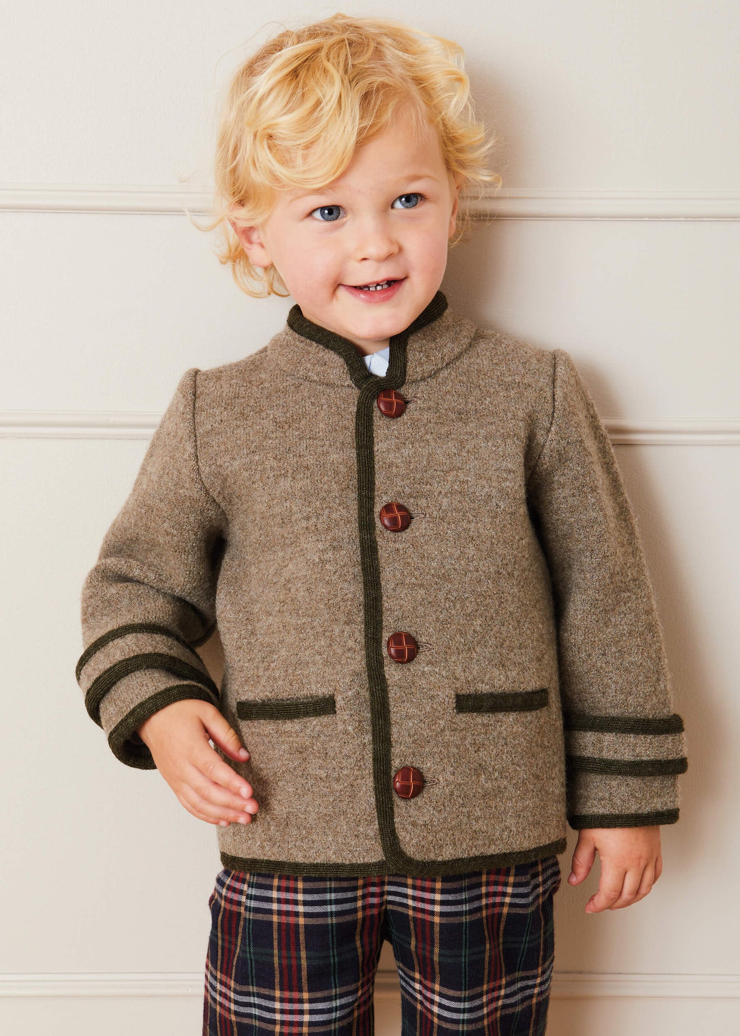 Austrian Single Breasted Contrast Trim Jacket in Brown (12mths-10yrs) Coats  from Pepa London