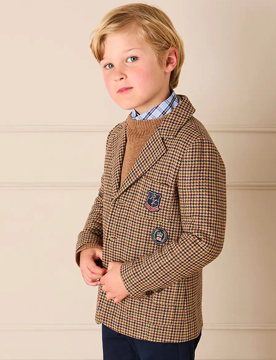 Glenmore Houndstooth Tailored Blazer in Brown (4-10yrs) Coats from Pepa London